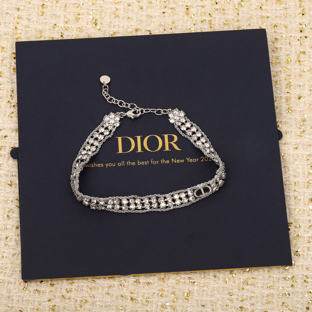 Dior double layer full diamond choker necklace