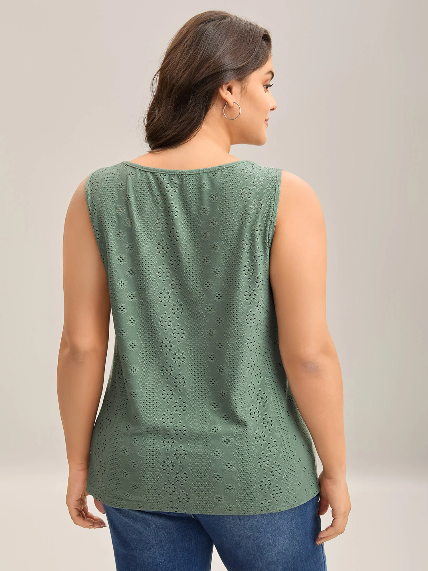 Cut-Out Textured Button Detail Tank Top