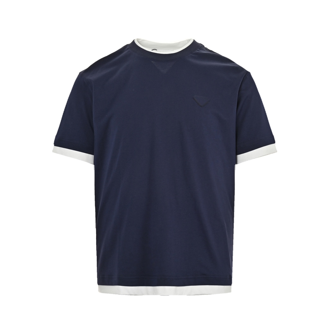 Prada 24ss fake two-piece triangle cloth label short sleeves