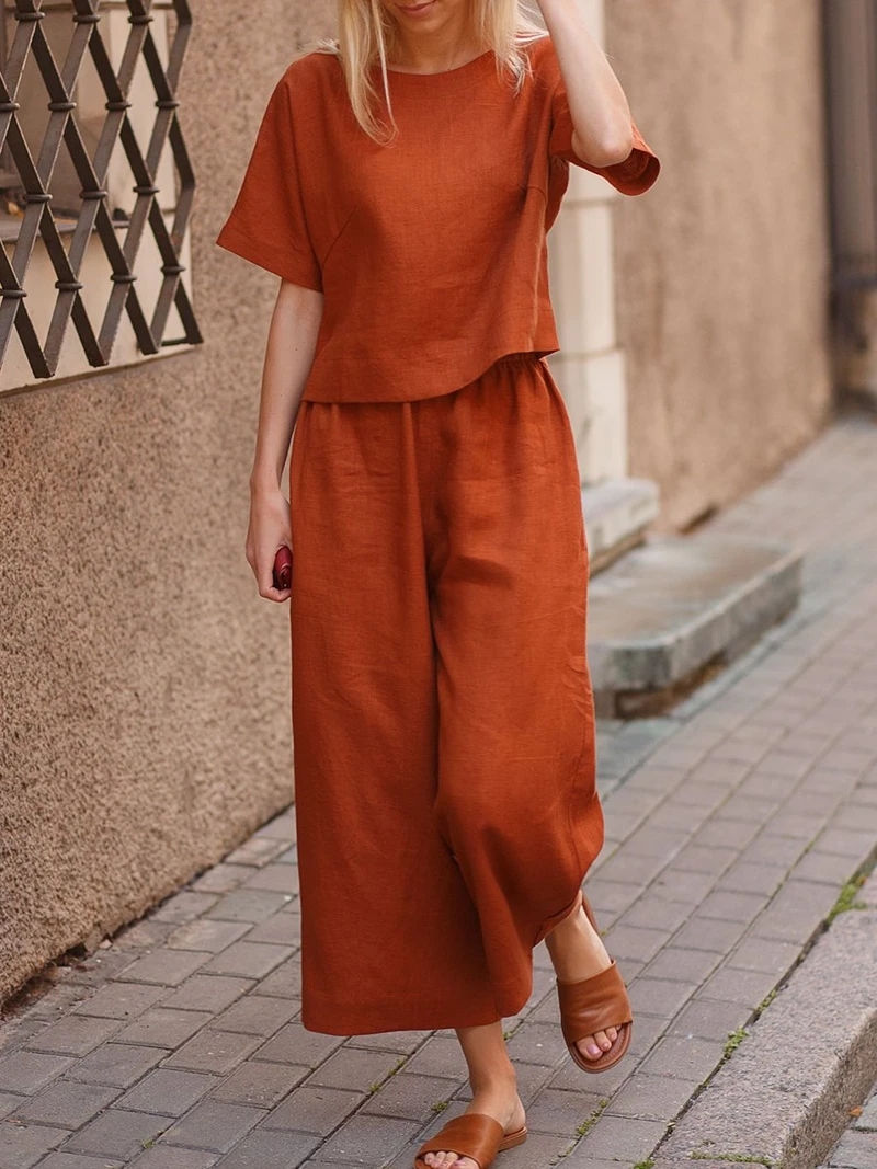 Casual Loose Solid Color Shirt Trousers Two-piece Set