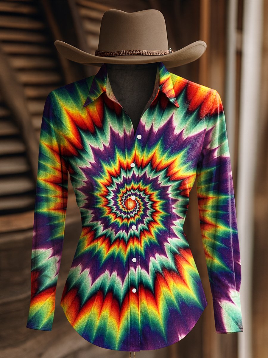 Women's Retro Creative Print Western Long Sleeve Shirt