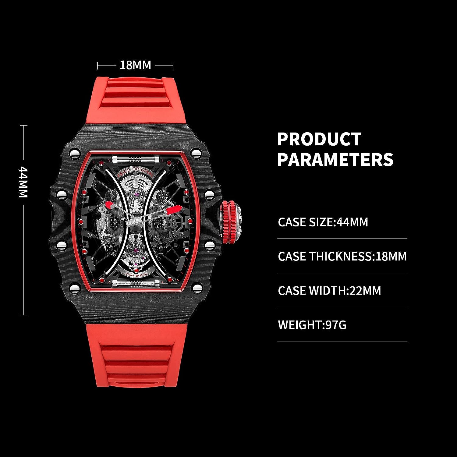 FM602 Automatic Watches Luxury Sapphire Mirror Skeleton Mechanical Wat
