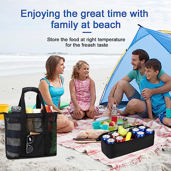 (🔥Last Day Promotion-SAVE 50% OFF)👜2-in-1 Portable Mesh Beach Tote Bag with Detachable Cooler🏖️BUY 2 GET 10% OFF & FREE SHIPPING！