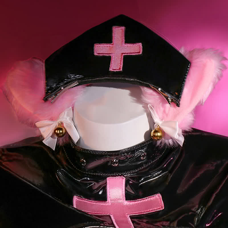 Cosplay Nurse Cat Paw Hollow Out PU Lingerie Set