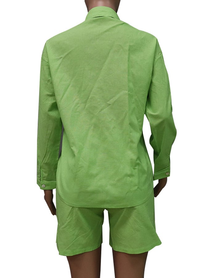 Women's Solid Color Simple Loose Casual Cotton And Linen Tops And Shorts Two-Piece Set