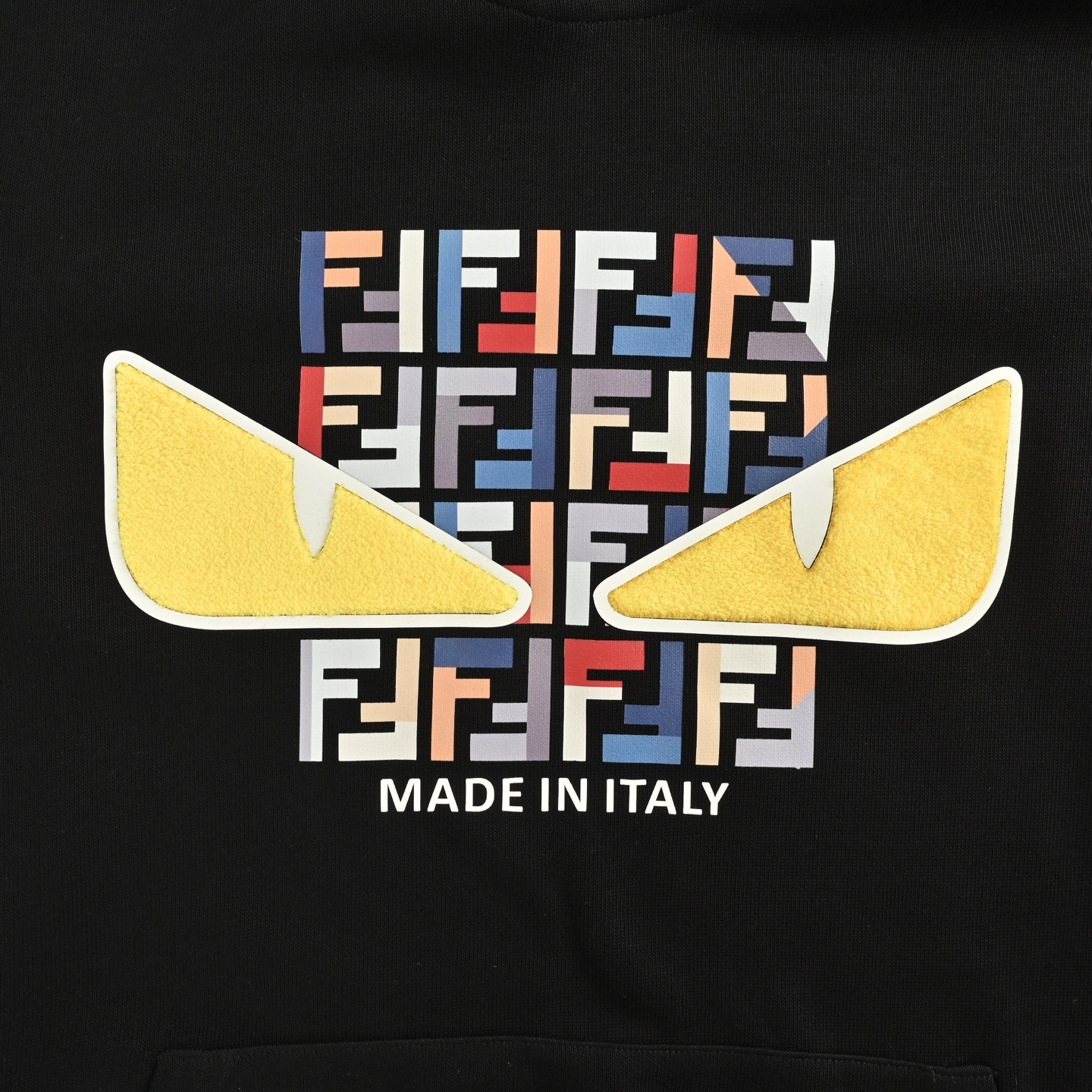 Fendi 25Fw FF letter print towel eye patch hooded sweatshirt