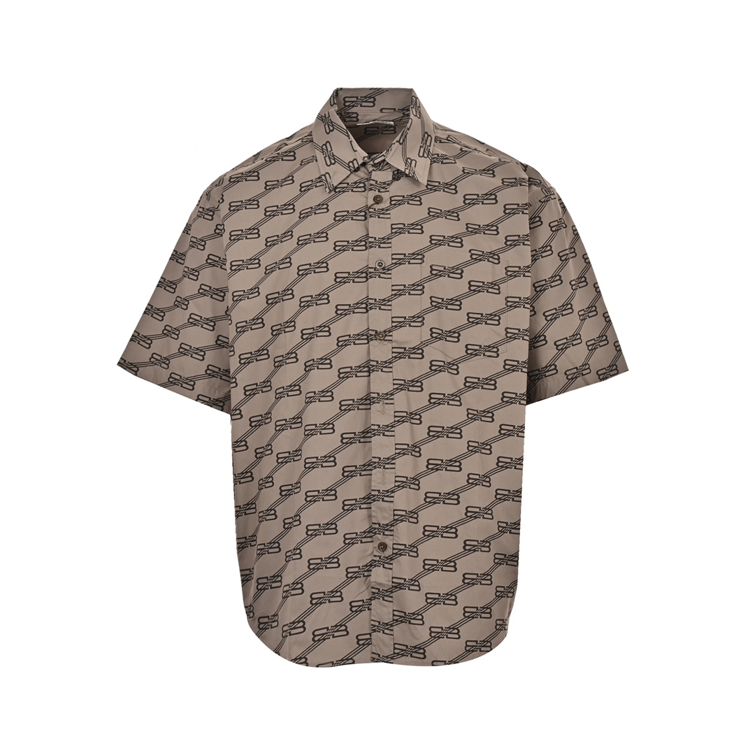 Balenciaga Khaki Full Print Lock Short Sleeve Shirt