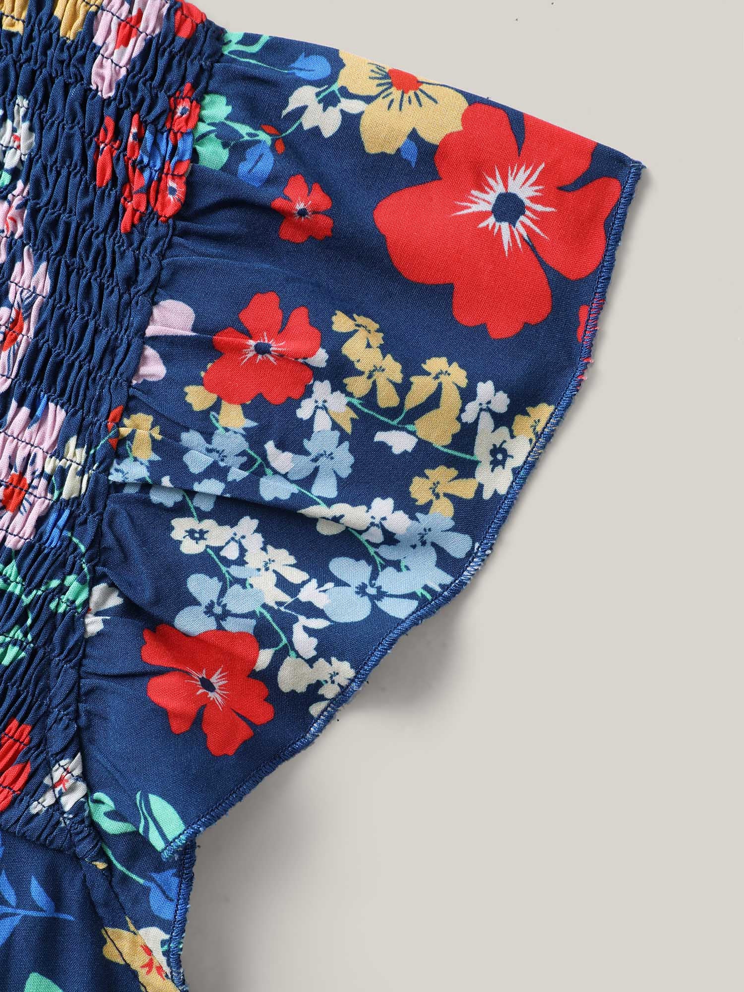 Rayon Playful Floral Shirred Blouse