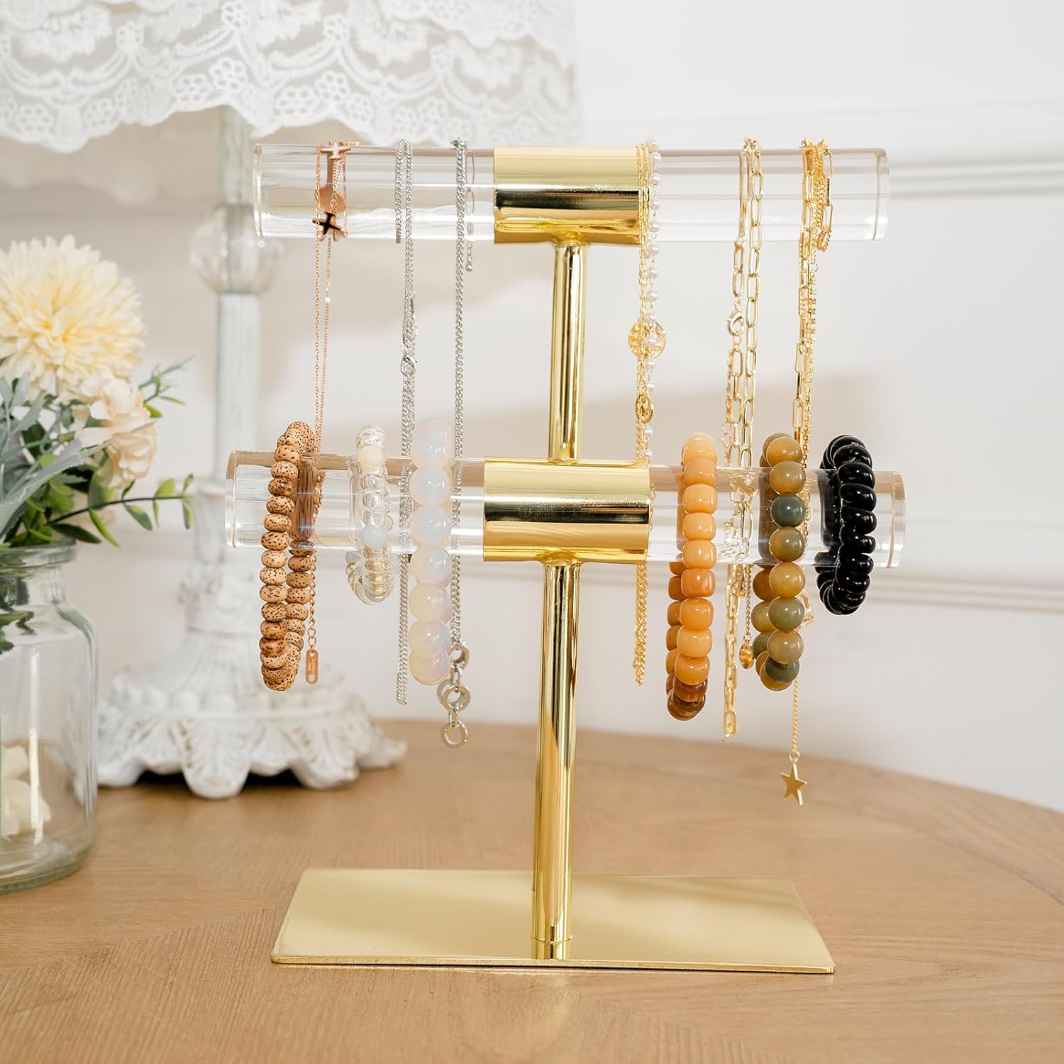 🔥Last Day 50% OFF🔥Shiny Gold Acrylic Jewelry Organizer Stand Display