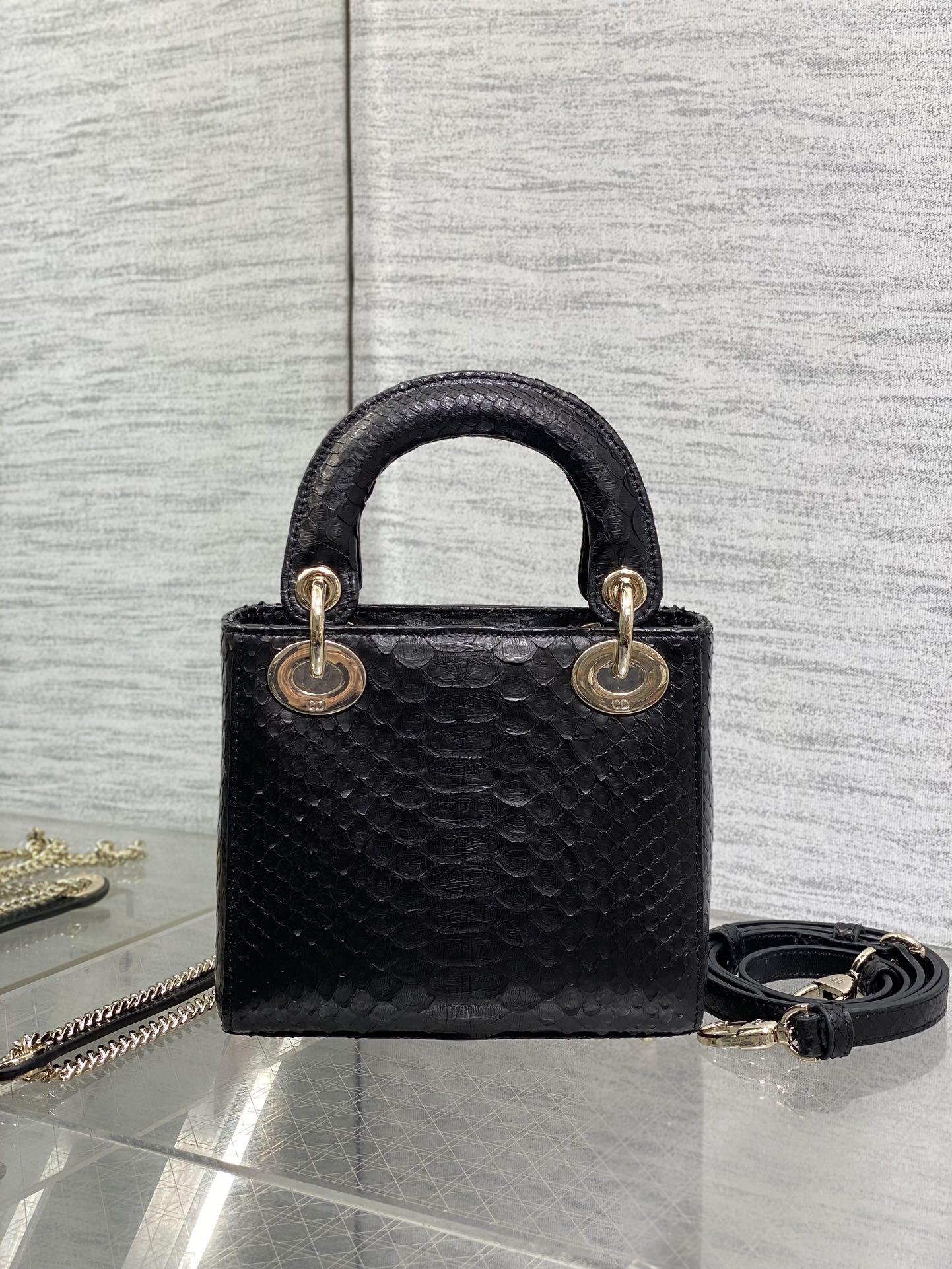 Dior Lady three-grid rare snakeskin Princess Diana bag