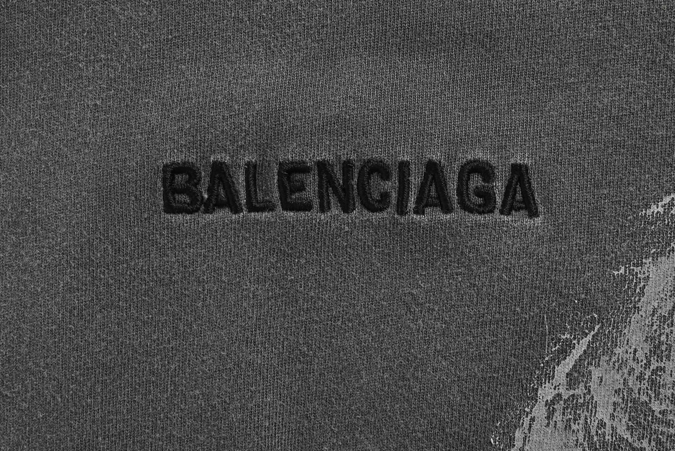 Balenciaga front and back letter embroidery hand-painted graffiti washed short sleeves