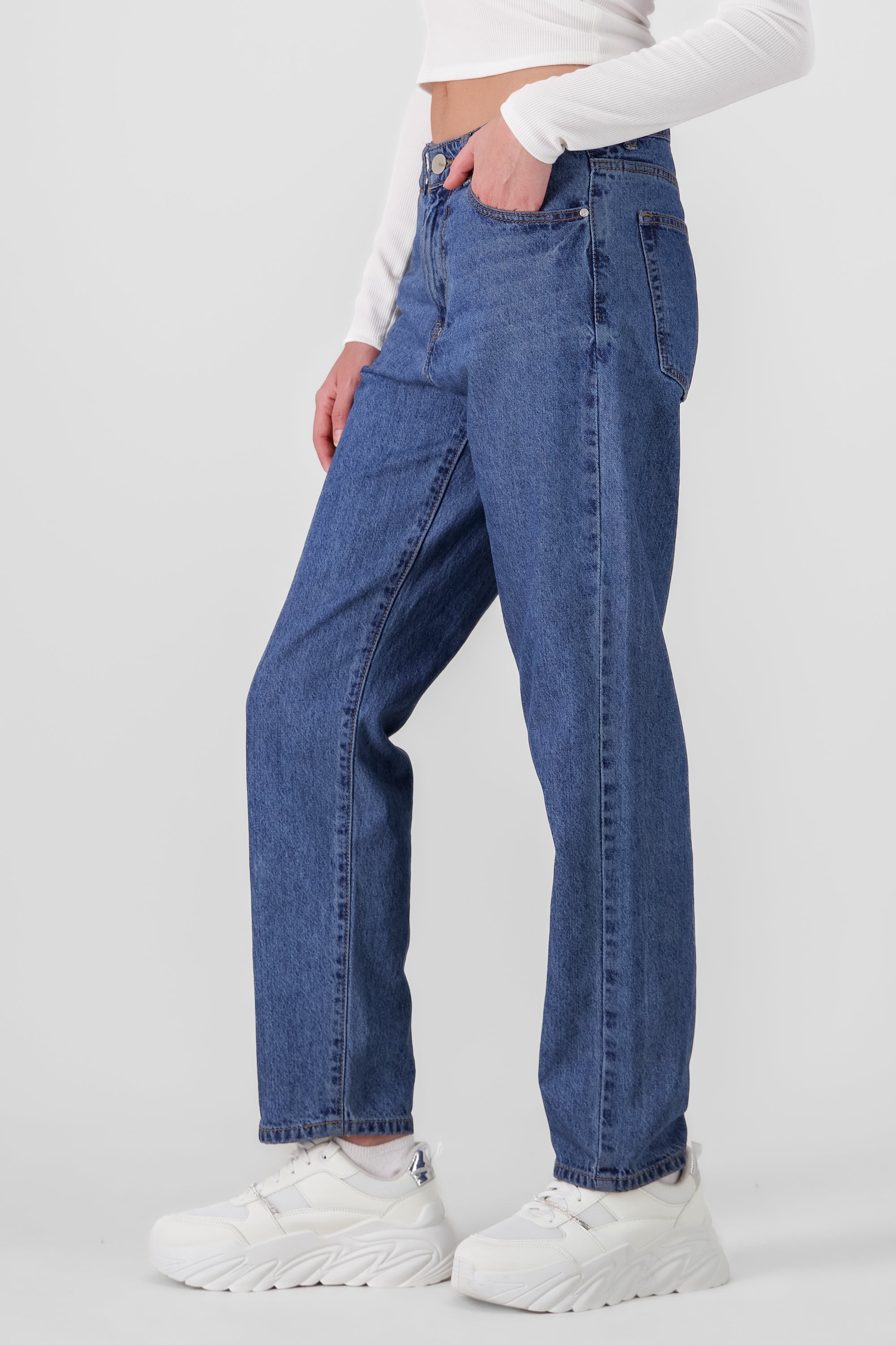 Mid Rise Straight Jeans