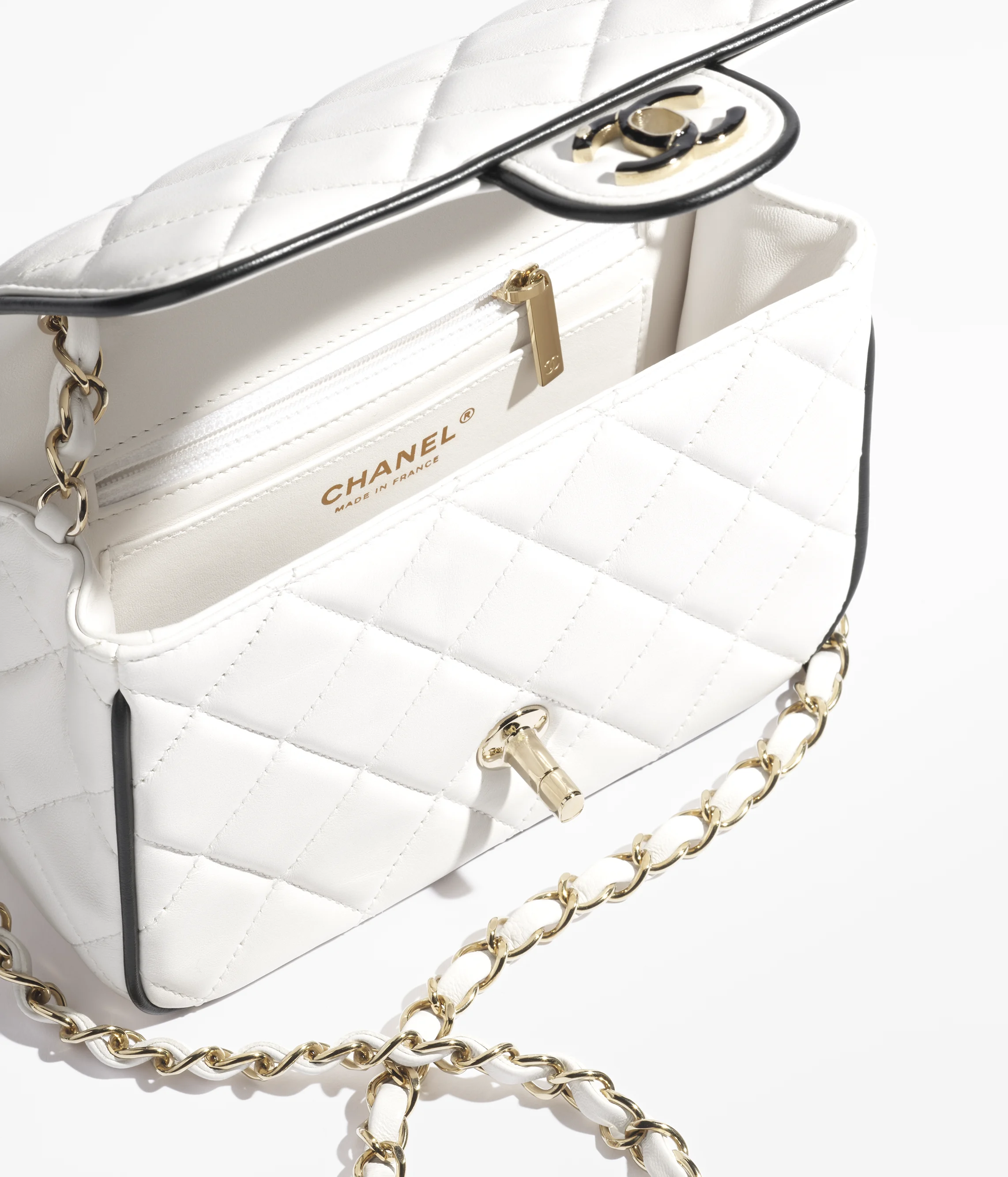 Chanel Mini Flap Bag Lambskin & Gold-Tone Metal White & Black AS5151-B19381-NAFJQ