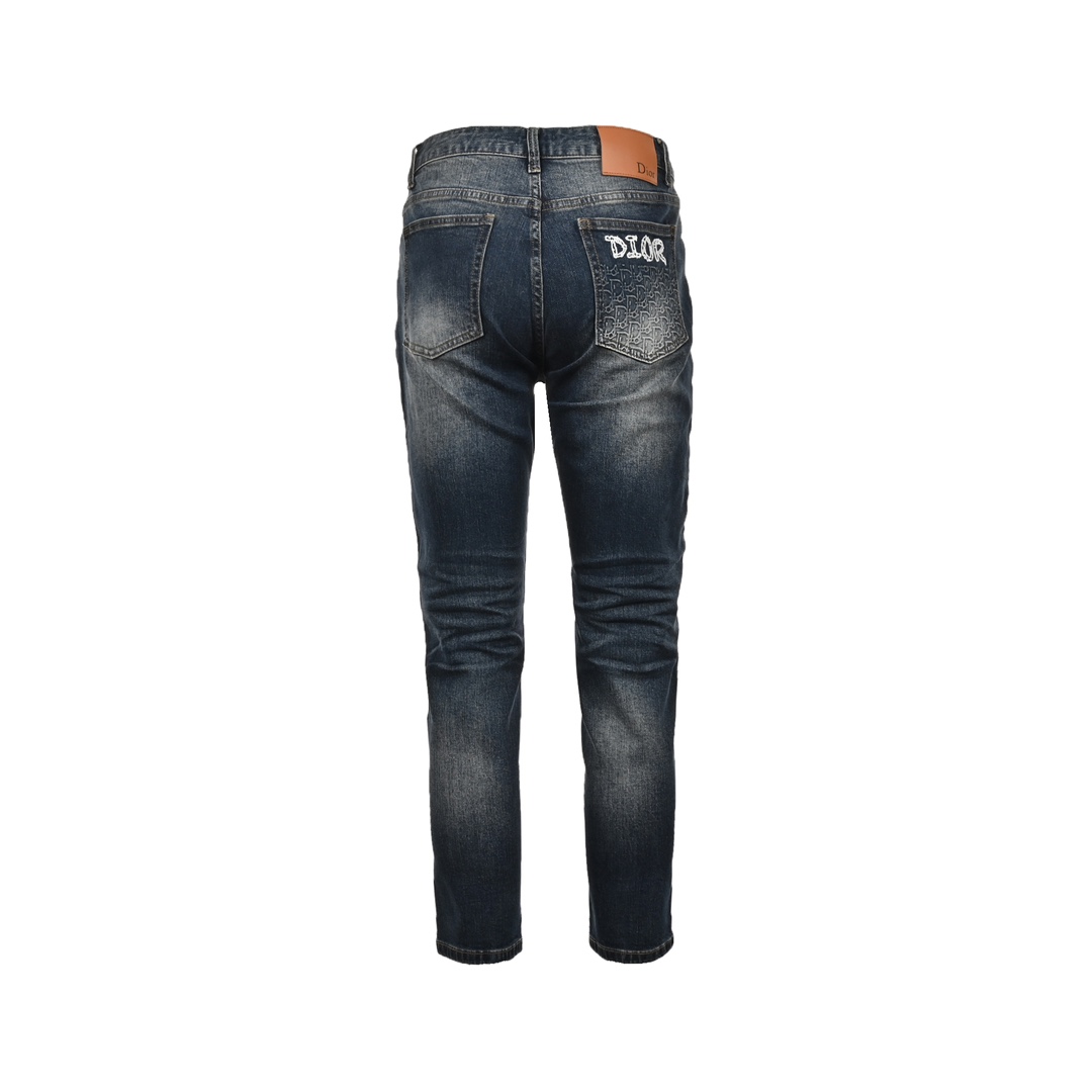 Dior 23Fw back embroidered monogram embossed jeans