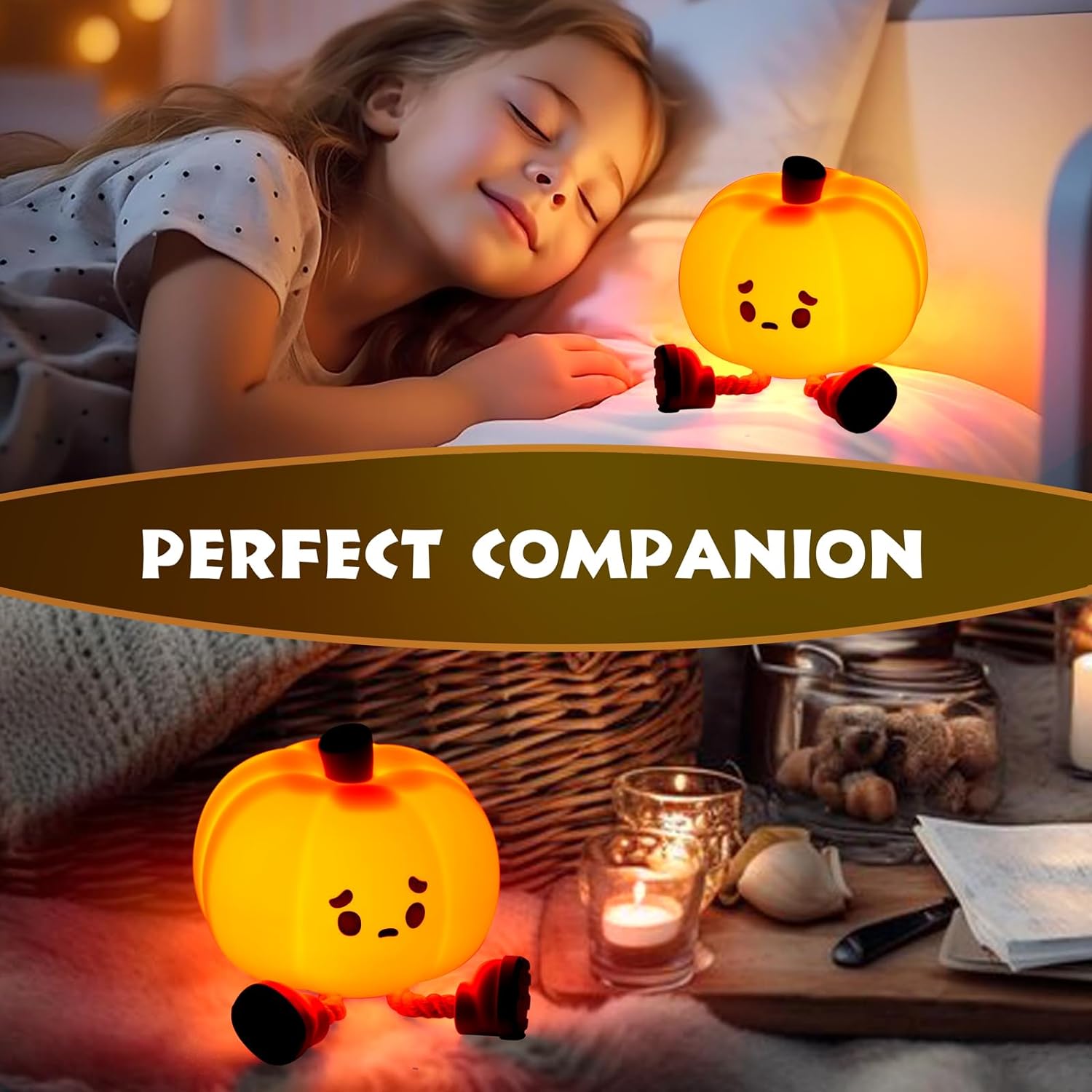 🎃💡Cute Pumpkin Dimmable Nightlight Silicone Rechargeable Bedside Touch Lamp