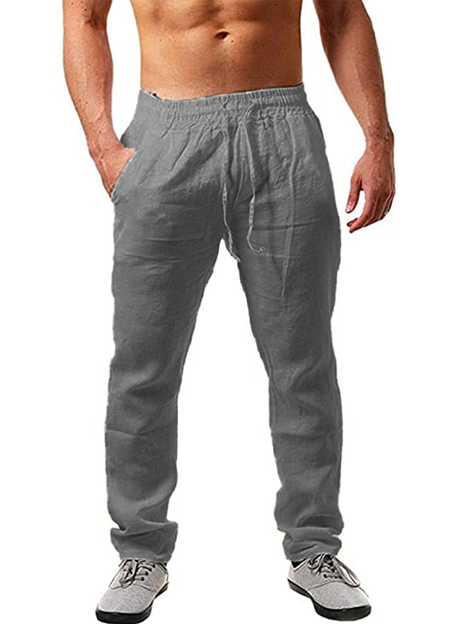 Men's Cotton Linen Drawstring Pocket Trousers