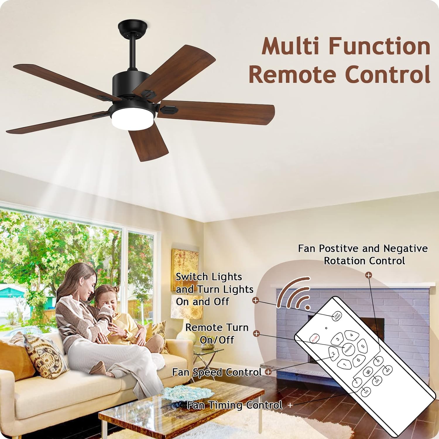 Biukis Ceiling Fans with Lights and Remote Adjustable Light 6 Speed Reversible DC Motor 52 Inch