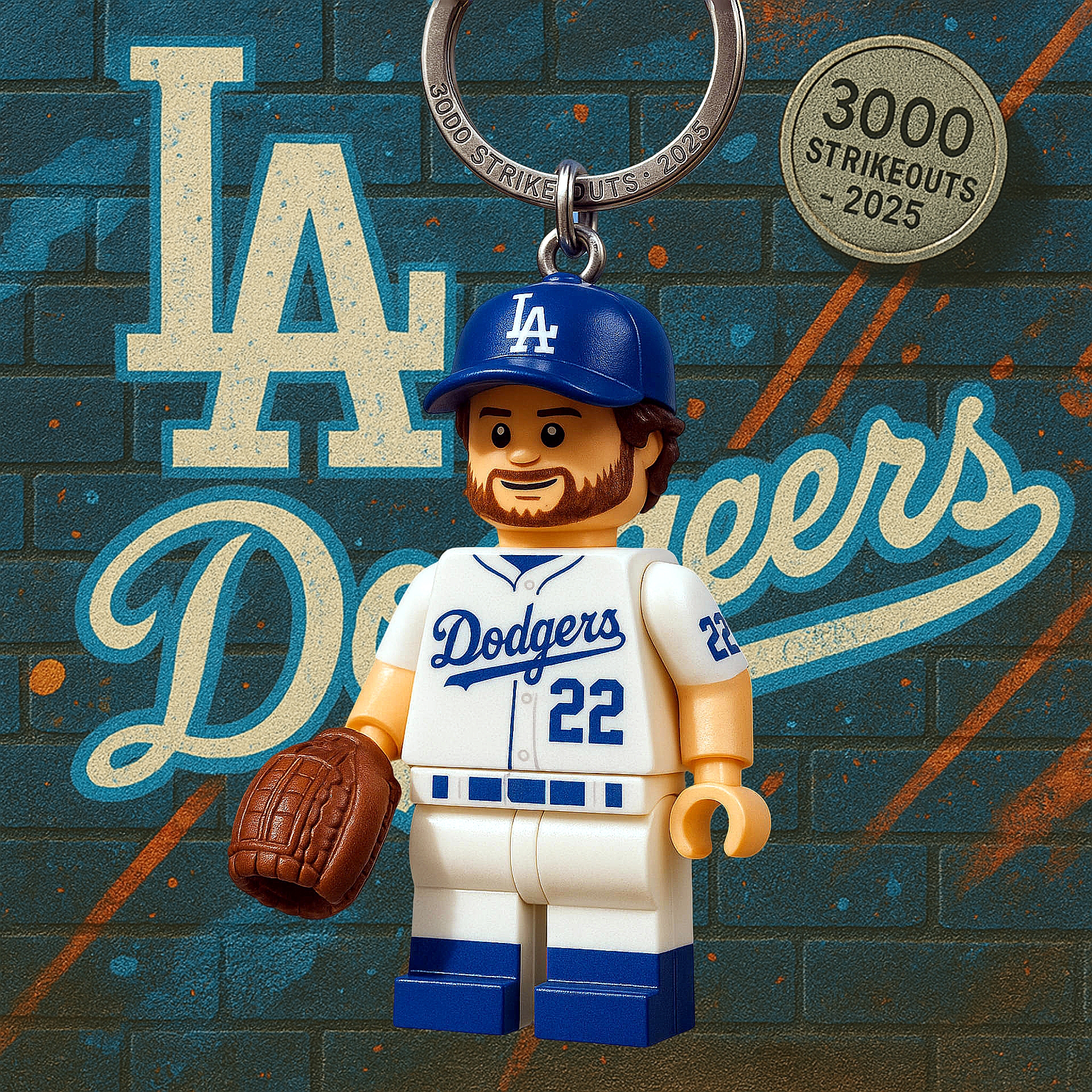 Clayton Kershaw 3000 Strikeouts Keychain Figure