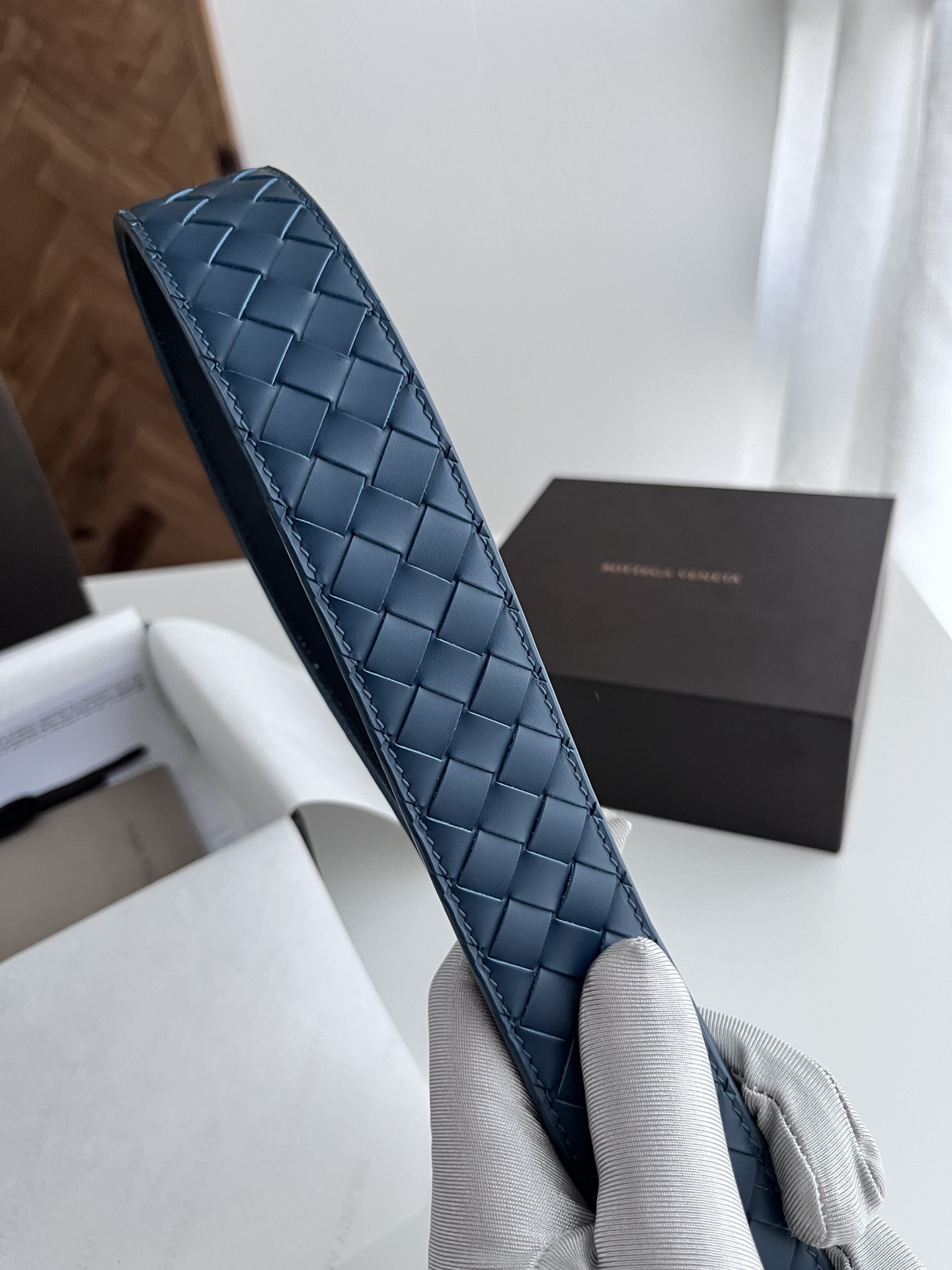 Bottega Veneta intreccio woven cowhide double-sided belt 3.5cm wide