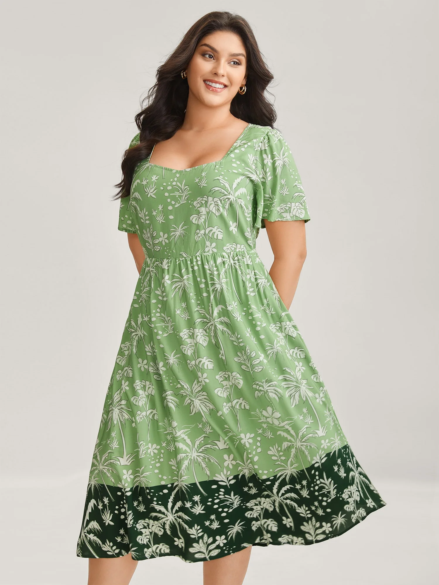 Tropical Mood Color Contrast Midi Dress