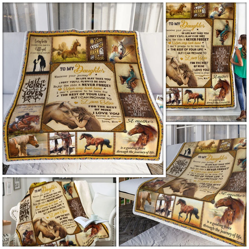 To My Daughter, Enjoy The Ride, Love Mom, Horse Sofa Throw Blanket