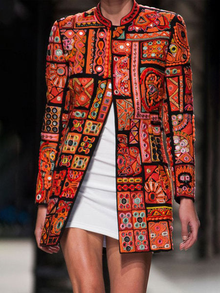 Mid-Length Cardigan Jacket for Women with Digital Printing