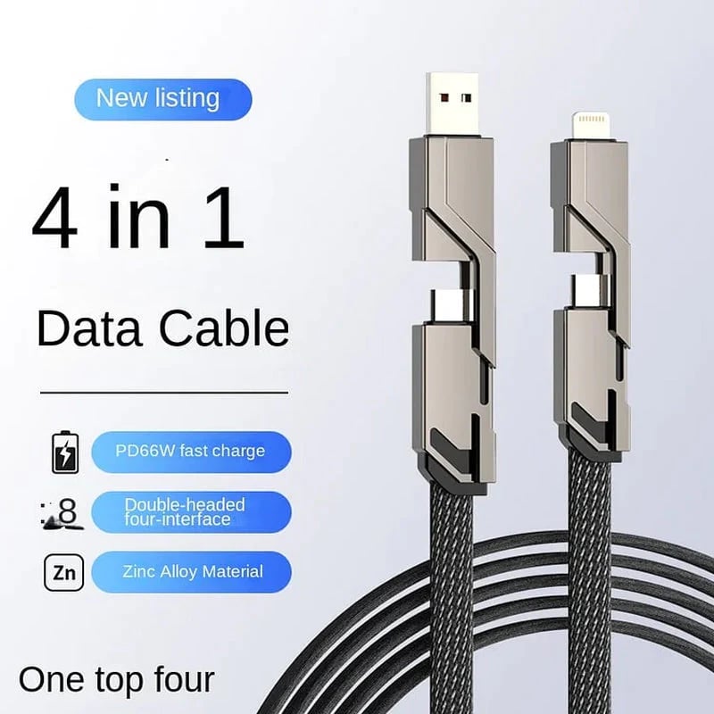 (🔥Last Day Promotion-SAVE 60% OFF)-4-in-1 Flat Braided Anti-tangle Charger Cable with Velcro