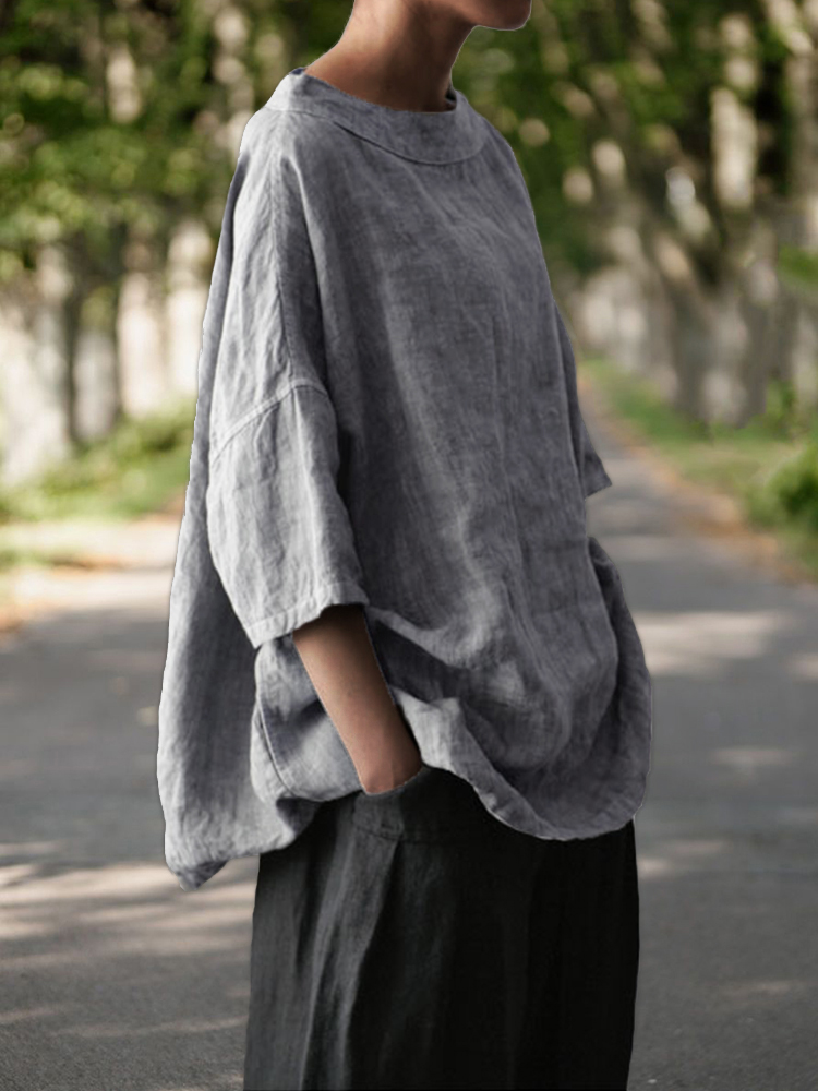 Vintage Boat Neck Oversize Solid Tunic