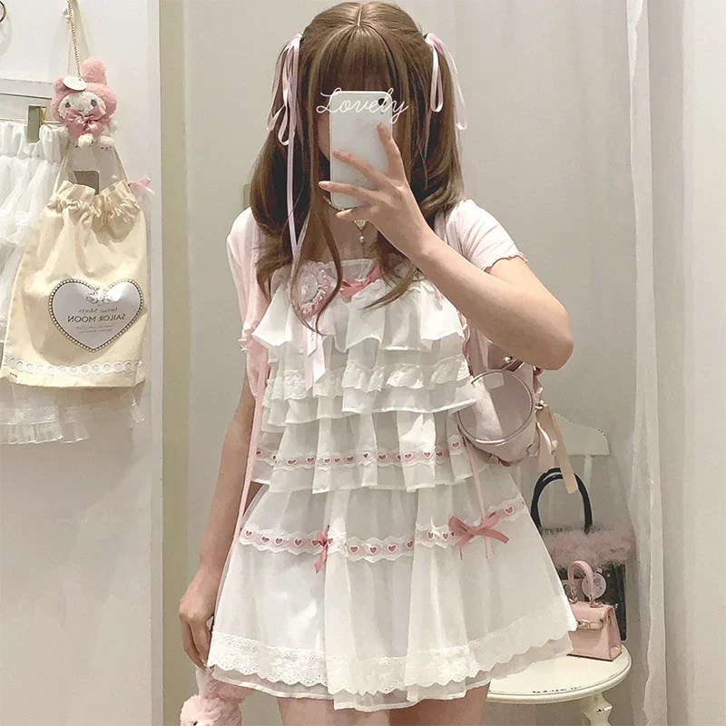 Sweet Love Lace Trim Bow Skort