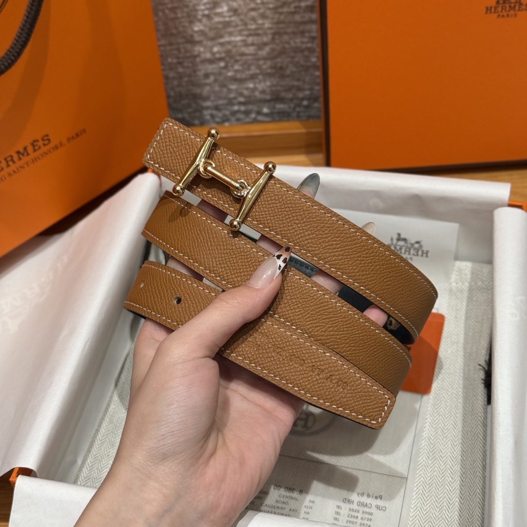 Hermès Women's Shell Element Double-Sided Leather Belt 2.4cm Width