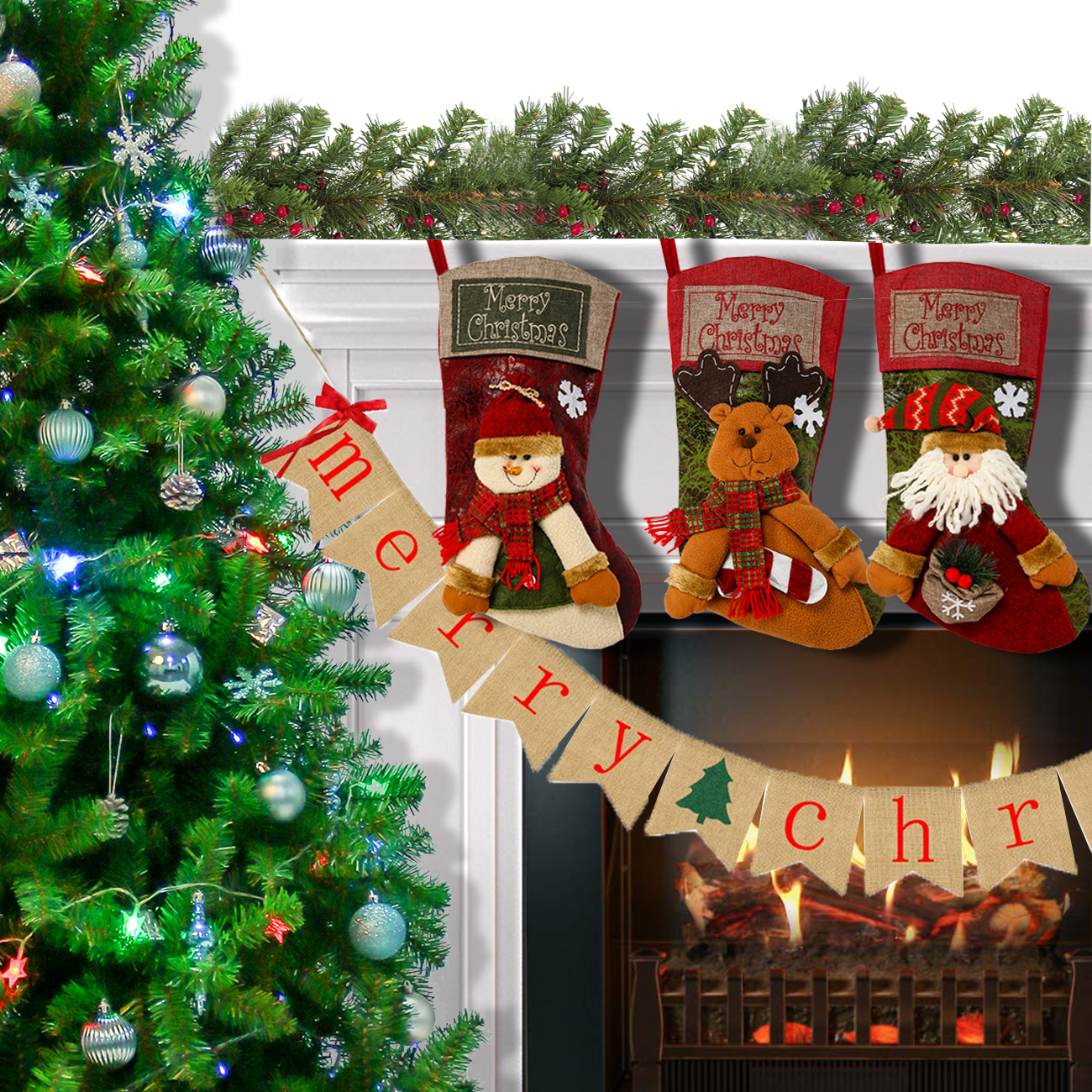 💥ON SALE💥Classic Large Christmas Stockings with Santa, Snowman & Reindeer🎅