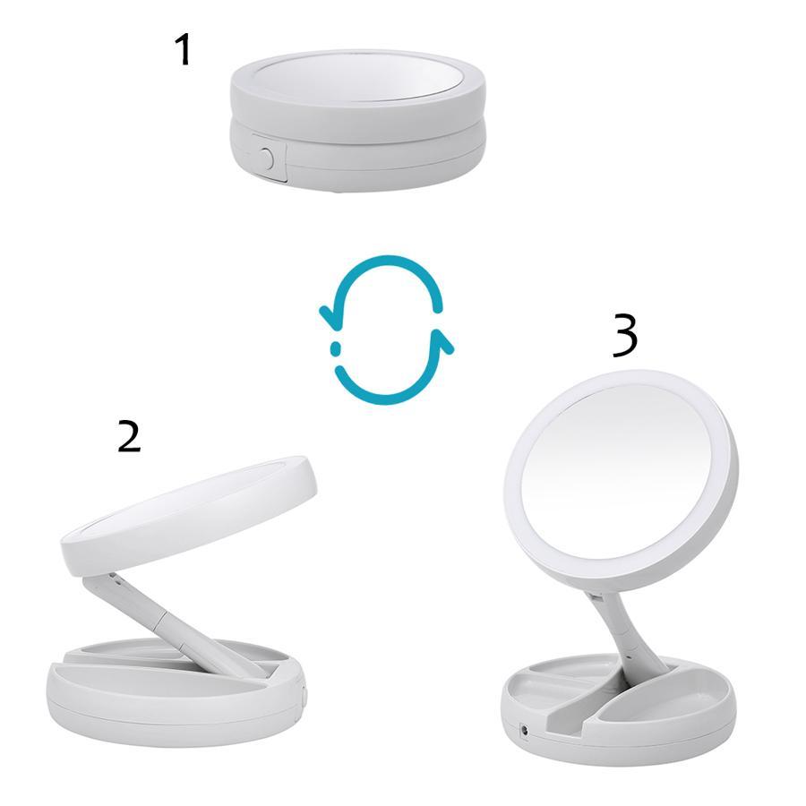 Flexible Fold Away Makeup Mirror with Dual Sided LED Light As Seen on TV