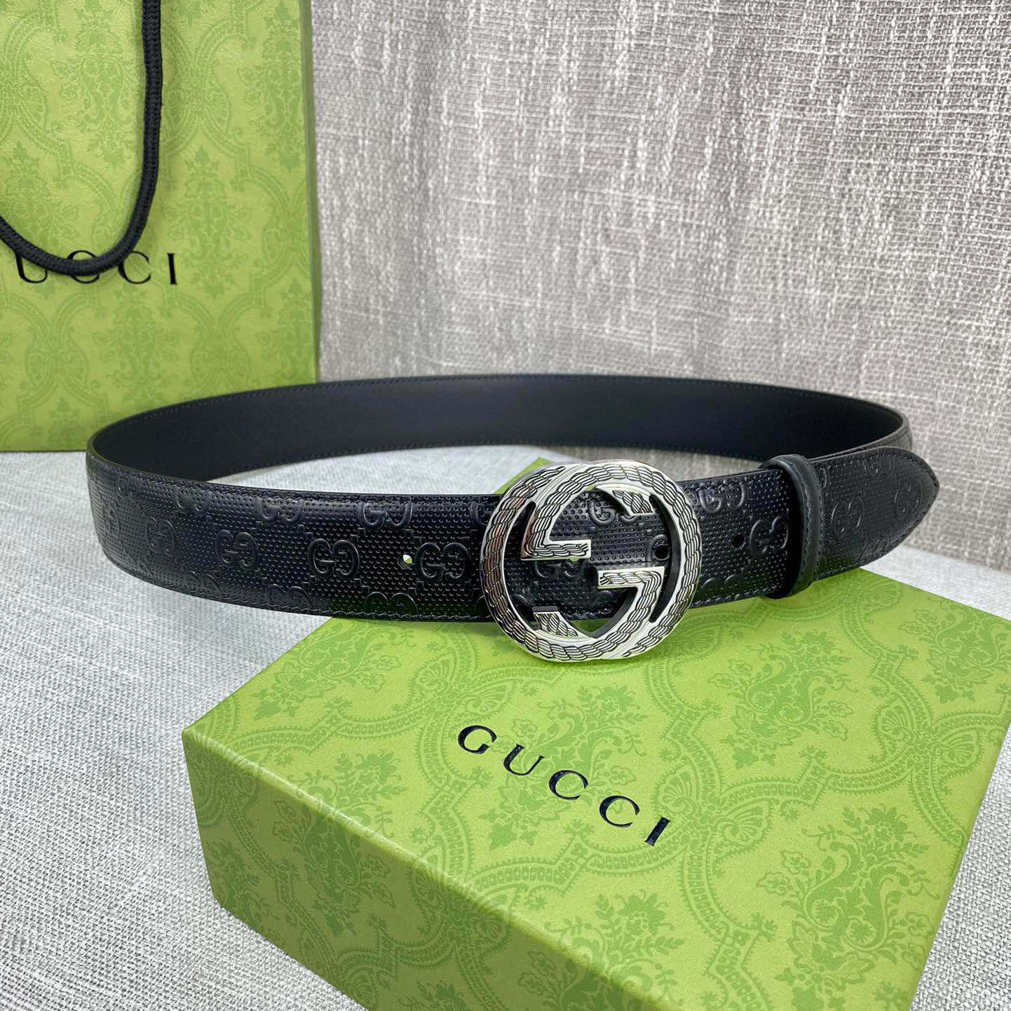Gucci Signature Printed Leather Belt Width 4.0CM