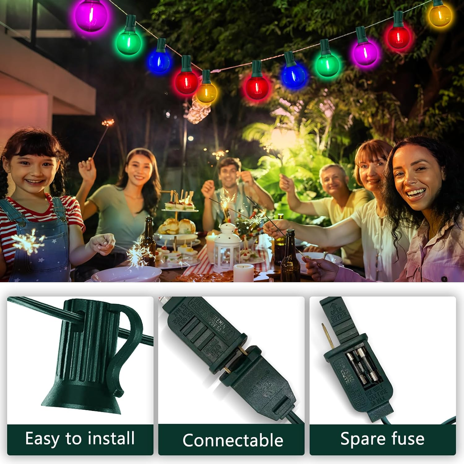 🏆Limited Sale⚡Almost Gone🔥25Ft G40 LED Outdoor Globe Multicolor String Lights