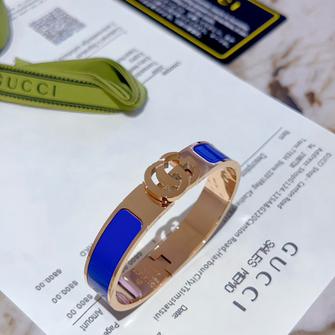 Gucci blue striped rose gold bracelet