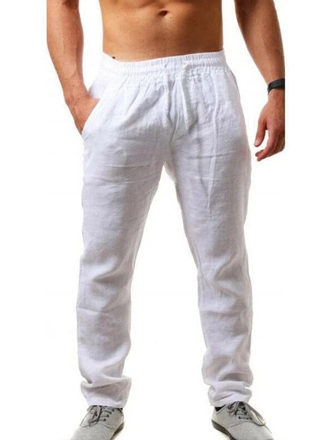 Men's Cotton Linen Drawstring Pocket Trousers