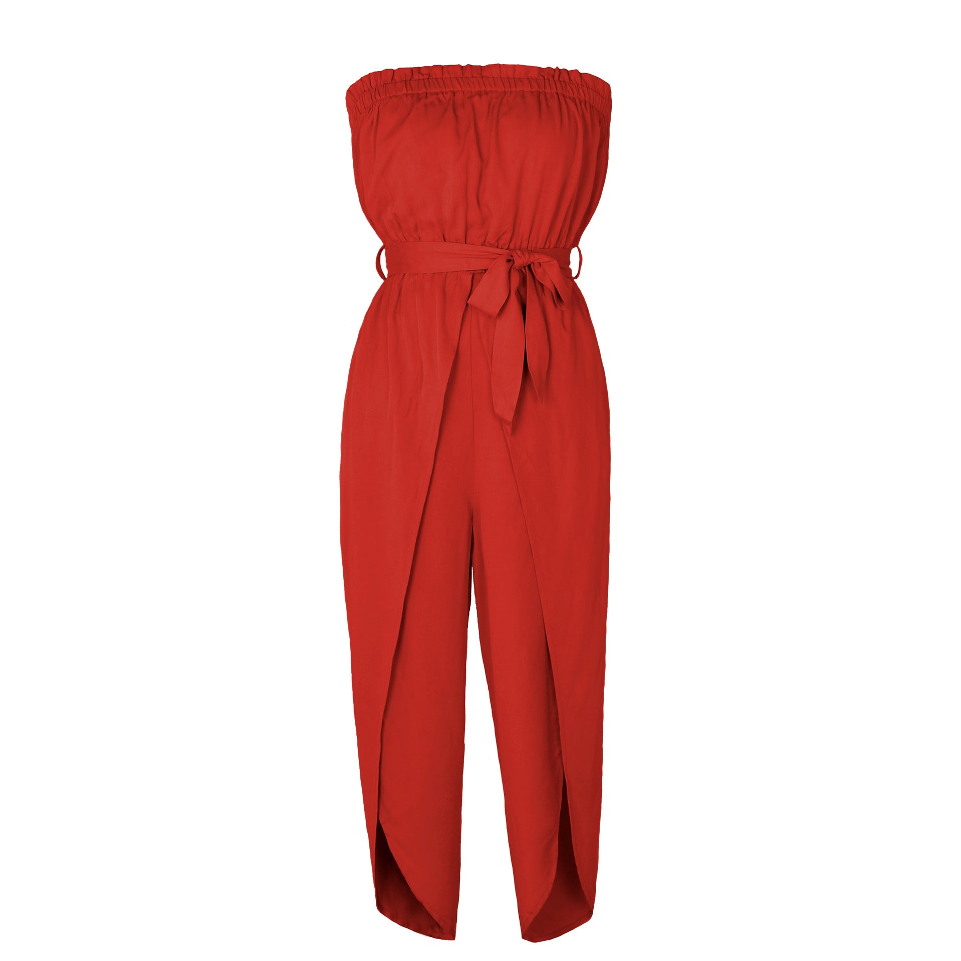 Off-Neck Jumpsuit with Elastic Waistband and Lace-Up Detail for Women