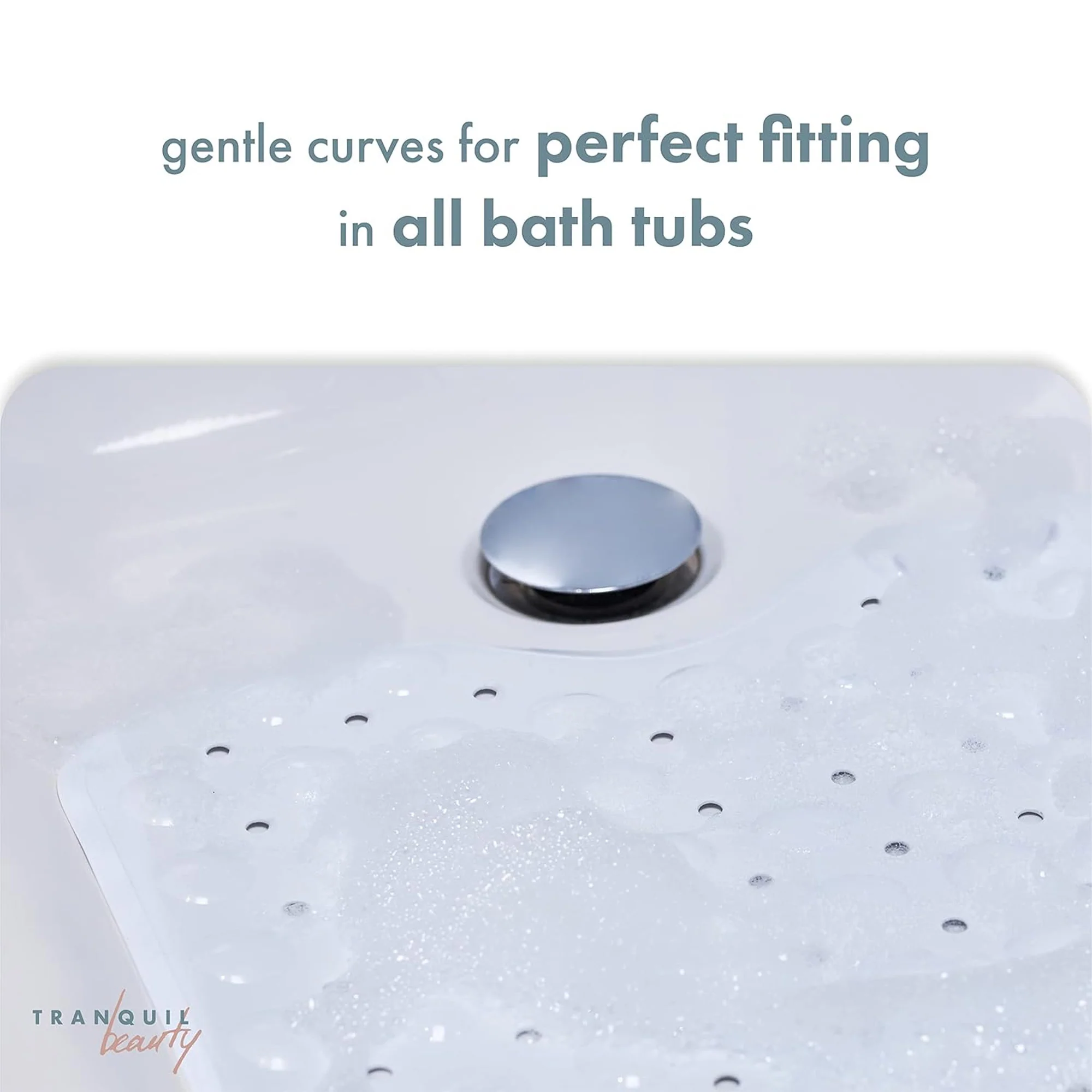 TranquilBeauty Extra Long Non-Slip Bath Mat with Suction Cups, White, 16x40 Inches
