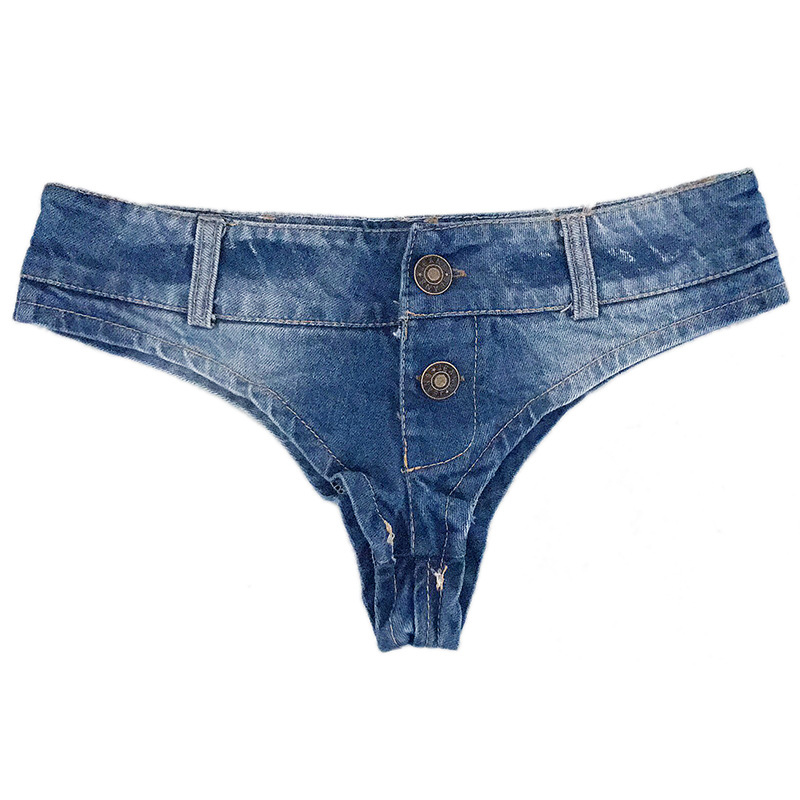 Sexy Pure Color Button Denim G-string Lingerie