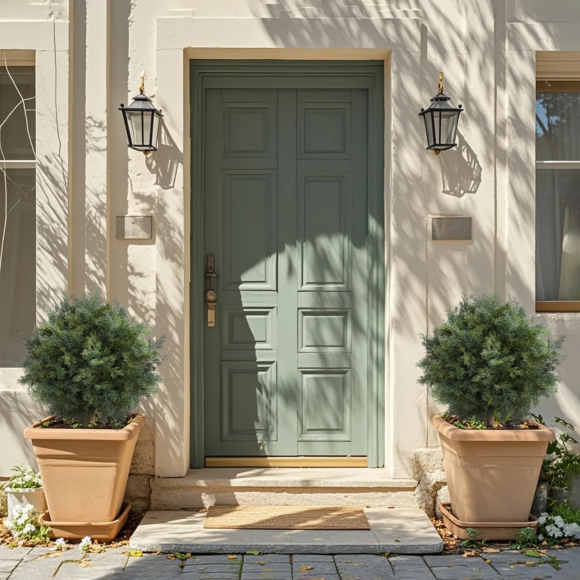 24inch Artificial Bushes for Outdoors, Fake Shrubs with Groud Spike