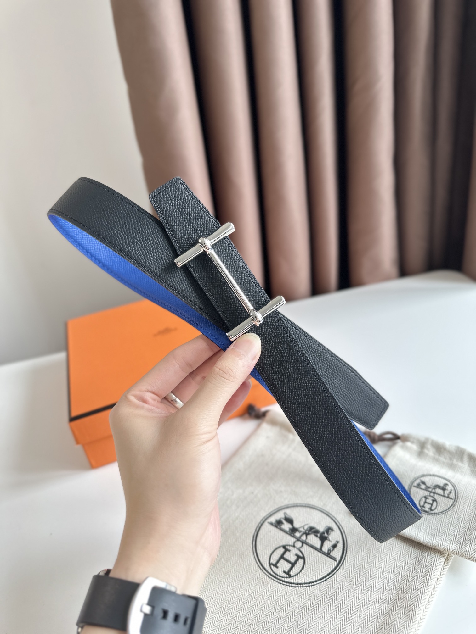 Hermès new double-faced calfskin belt width 3.2CM