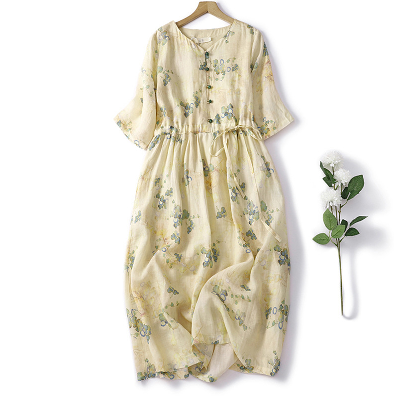 Floral Print Round Neck Loose Midi Dress