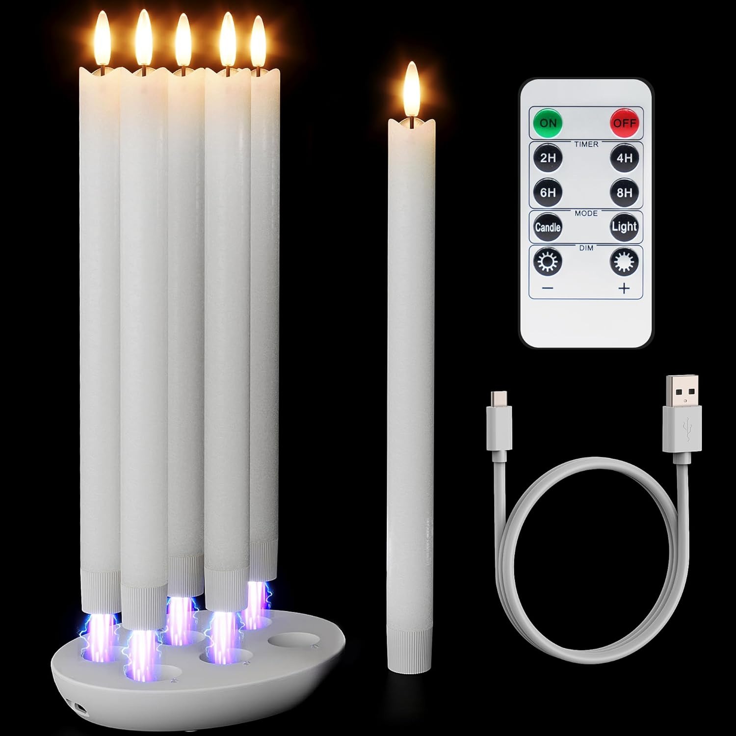 🔥LAST DAY 50% OFF🔥6 PCS Rechargeable Flameless Taper Candles with Charging Station