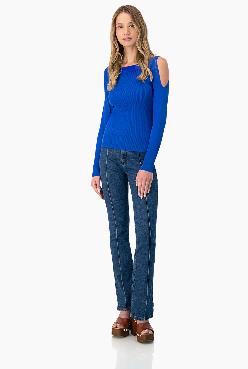 Jeans de mezclilla recto con alforza