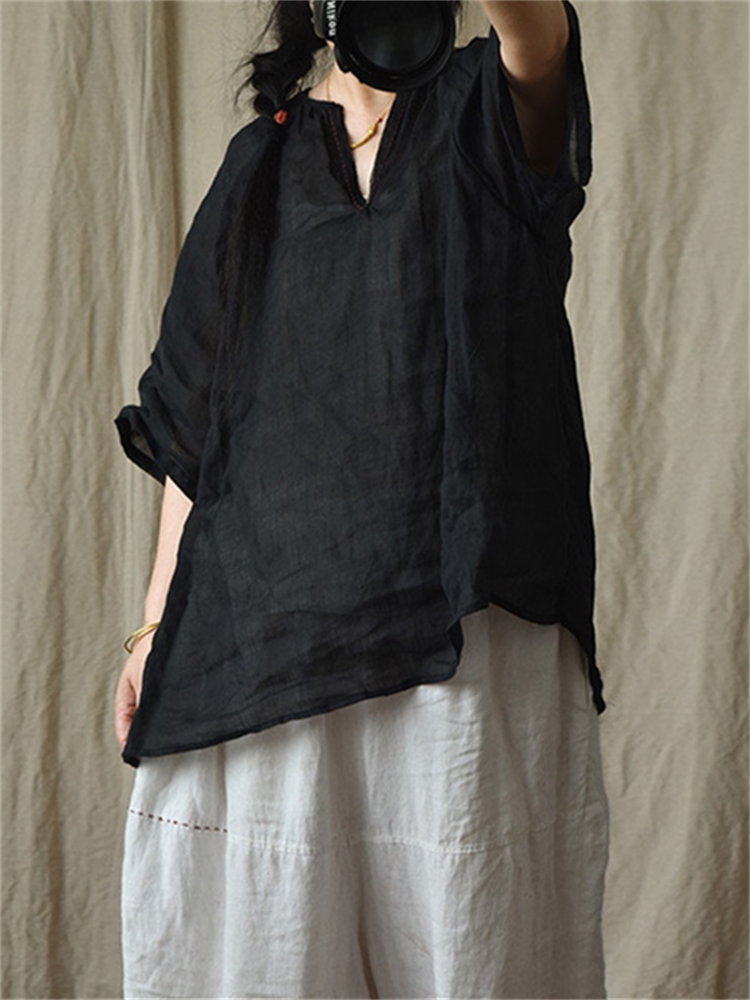 Vintage Notch Neck Oversize A Line Tunic
