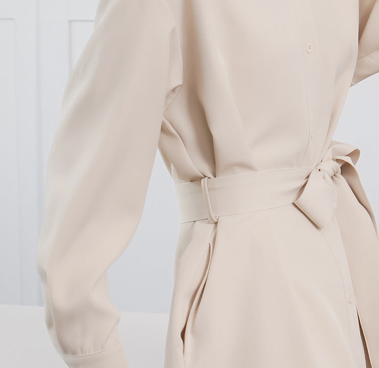 Spring Autumn Women Long Sleeve Loose Dress High Grade Windbreaker Dress Women Belt Adjustable