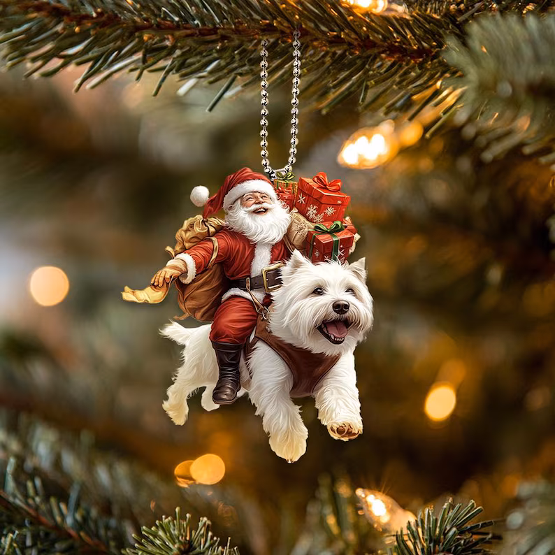 Happy Santa and Dog Ornament
