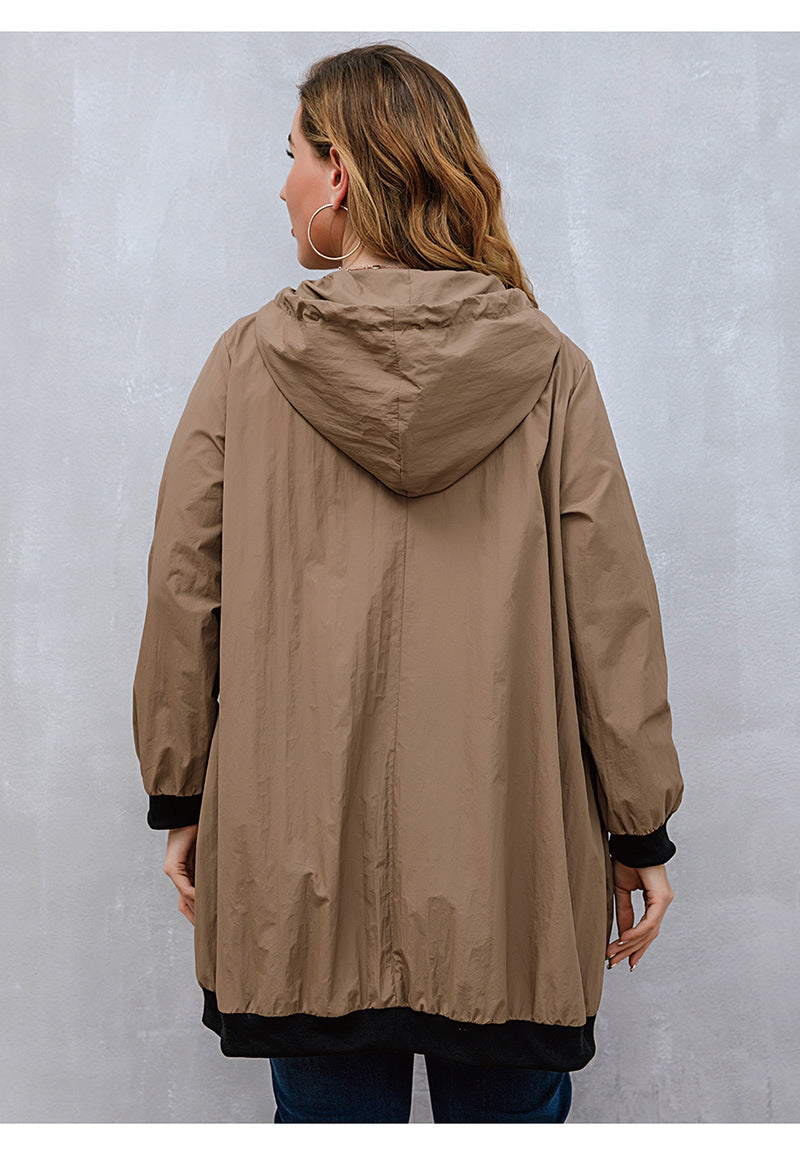 Plus Size Trench Coat Sweater Mid-Length Cardigan Hooded Coat Women All-Matching