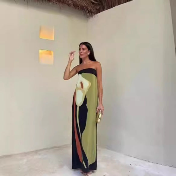 Women's Casual Fashion Avocado Print Tube Top Dress