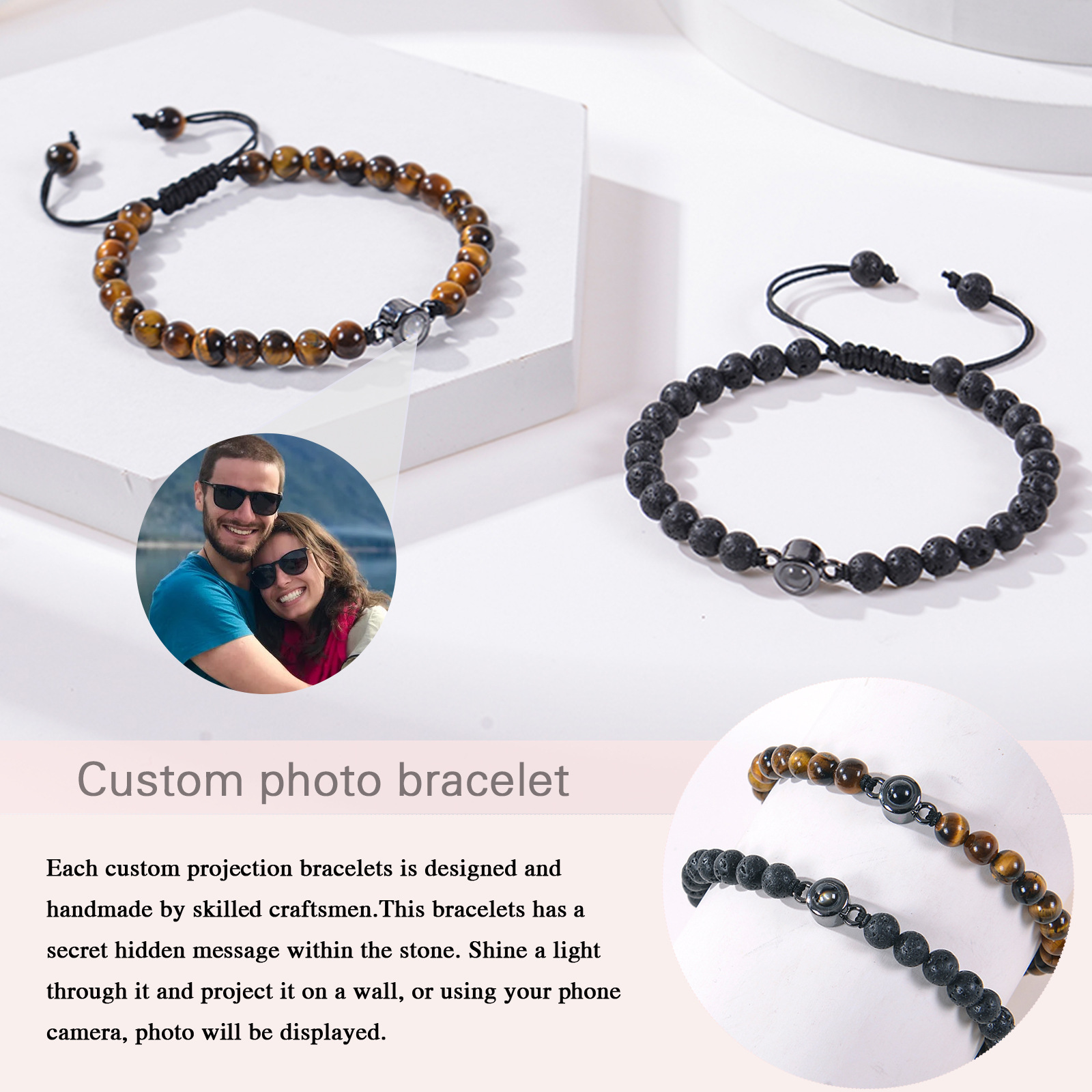 Personalized Photo Projection Beads Bracelet Sincere Gift For Her